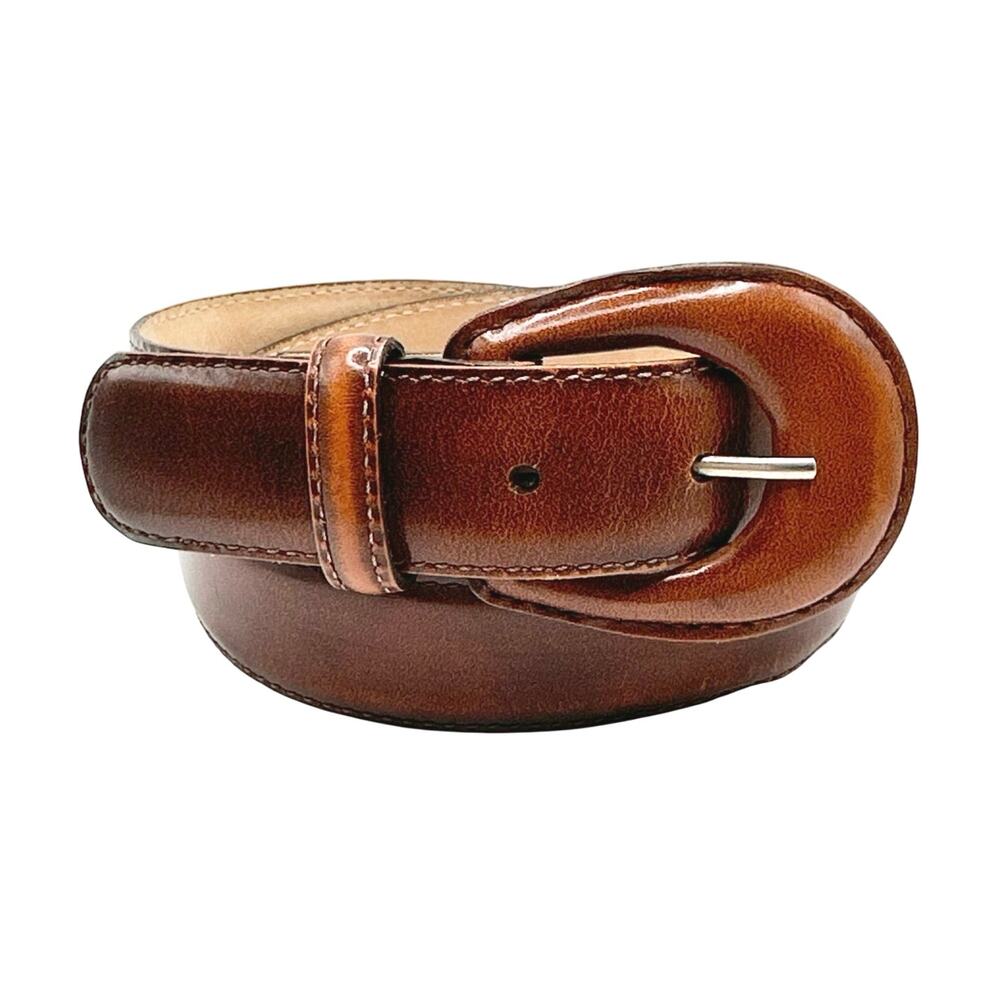 Lejon | Women | Chestnut Handcrafted Patent Leather Skinny Belt | Size Small